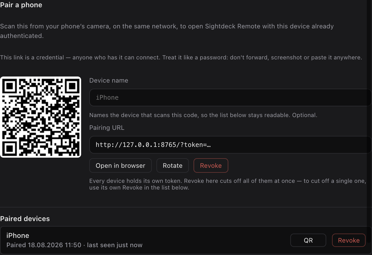 Pair a phone card with a QR code and the list of paired devices