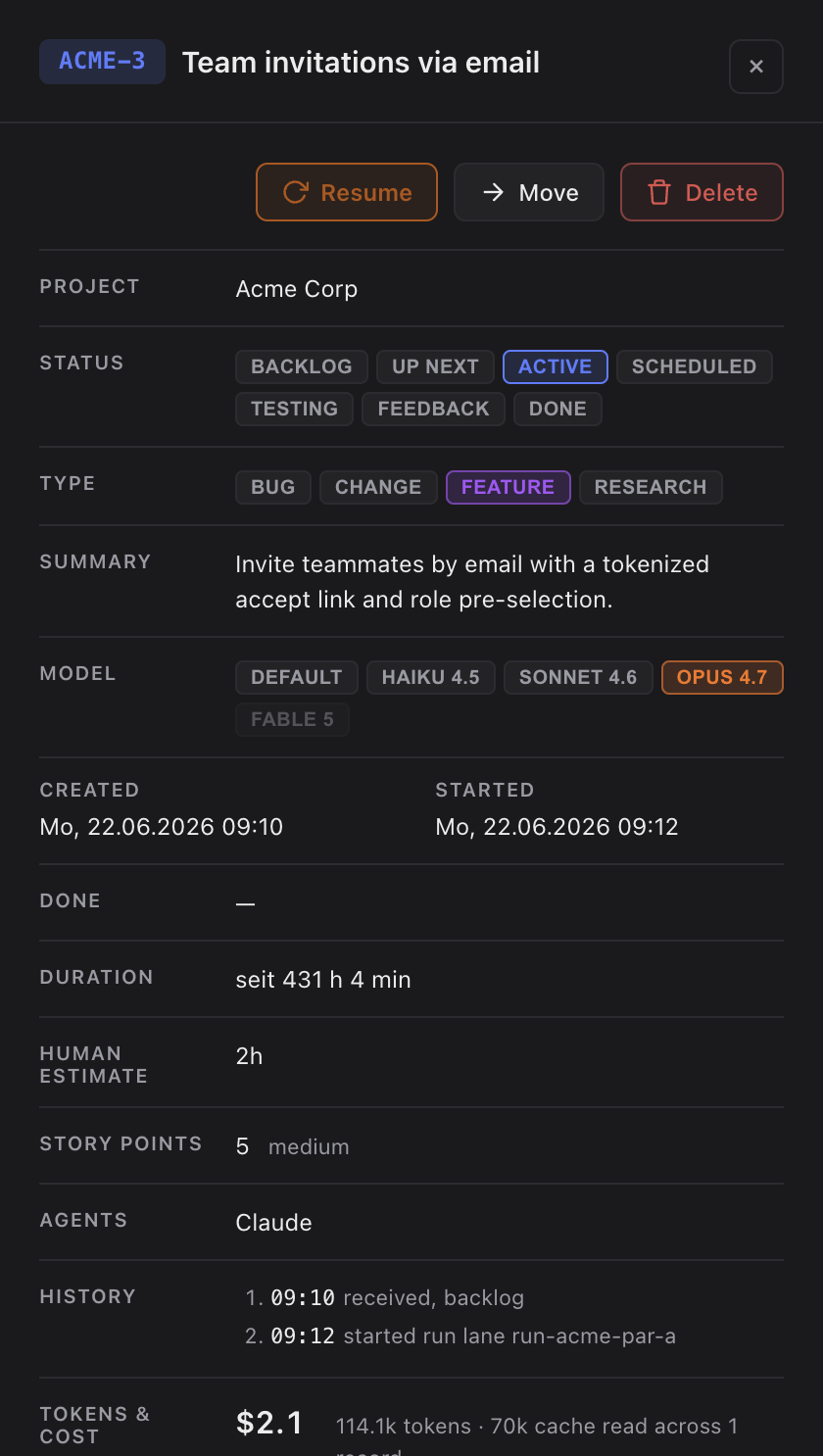 Task detail panel where you chat with Claude about the task